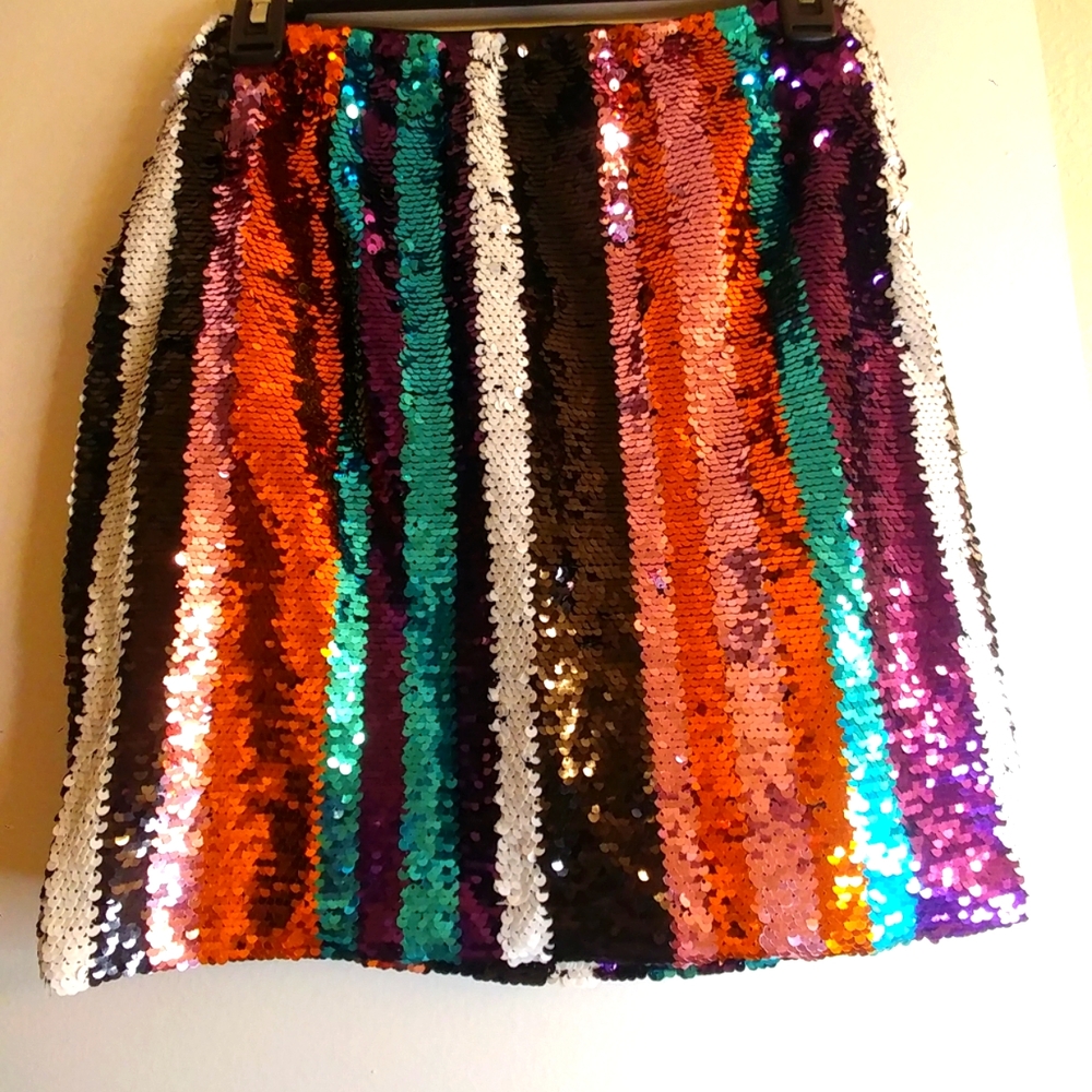 Multi-Color Sequin Mini Skirt - Eye-Catching Stripe Design